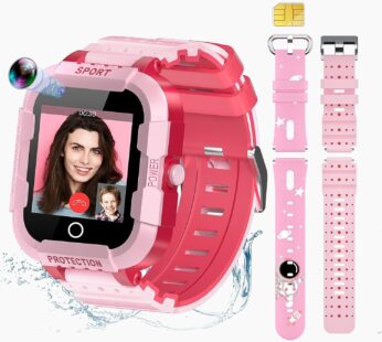 Smart Watch for Kids with SIM Card, 4G Kids GPS Tracker Watch, IP67 Waterproof 2 Way Call Video & Voice Chat SOS Pedometer, Kids Cell Phone Watch Christmas Birthday Gifts for 3-15 Boys Girls（80-Black