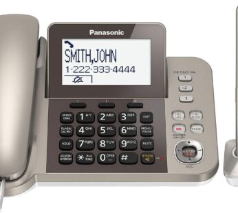 PANASONIC Corded / Cordless Phone System with Answering Machine and One Touch Call Blocking – 2 Handsets – KX-TGF352N (Champagne Gold)