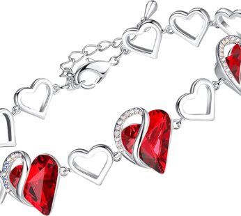 Leafael Infinity Love Heart Bracelet, Birthstone Bracelets For Women with Healing Crystals, Allergy-Free Jewellery for Women with Gift Box, Silver-Tone Link Charm Bracelet, 7-inch chain 2-inch Extender