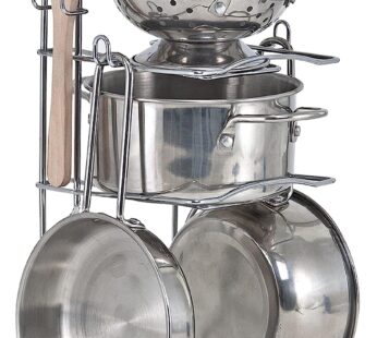 Melissa & Doug 4265 Stainless Steel Pots and Pans Pretend Play Kitchen Set for Kids (8 pcs)