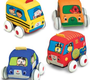 Melissa & Doug K’s Kids Pull-Back Vehicle Set – Soft Baby Toy Set with 4 Cars and Trucks and Carrying Case