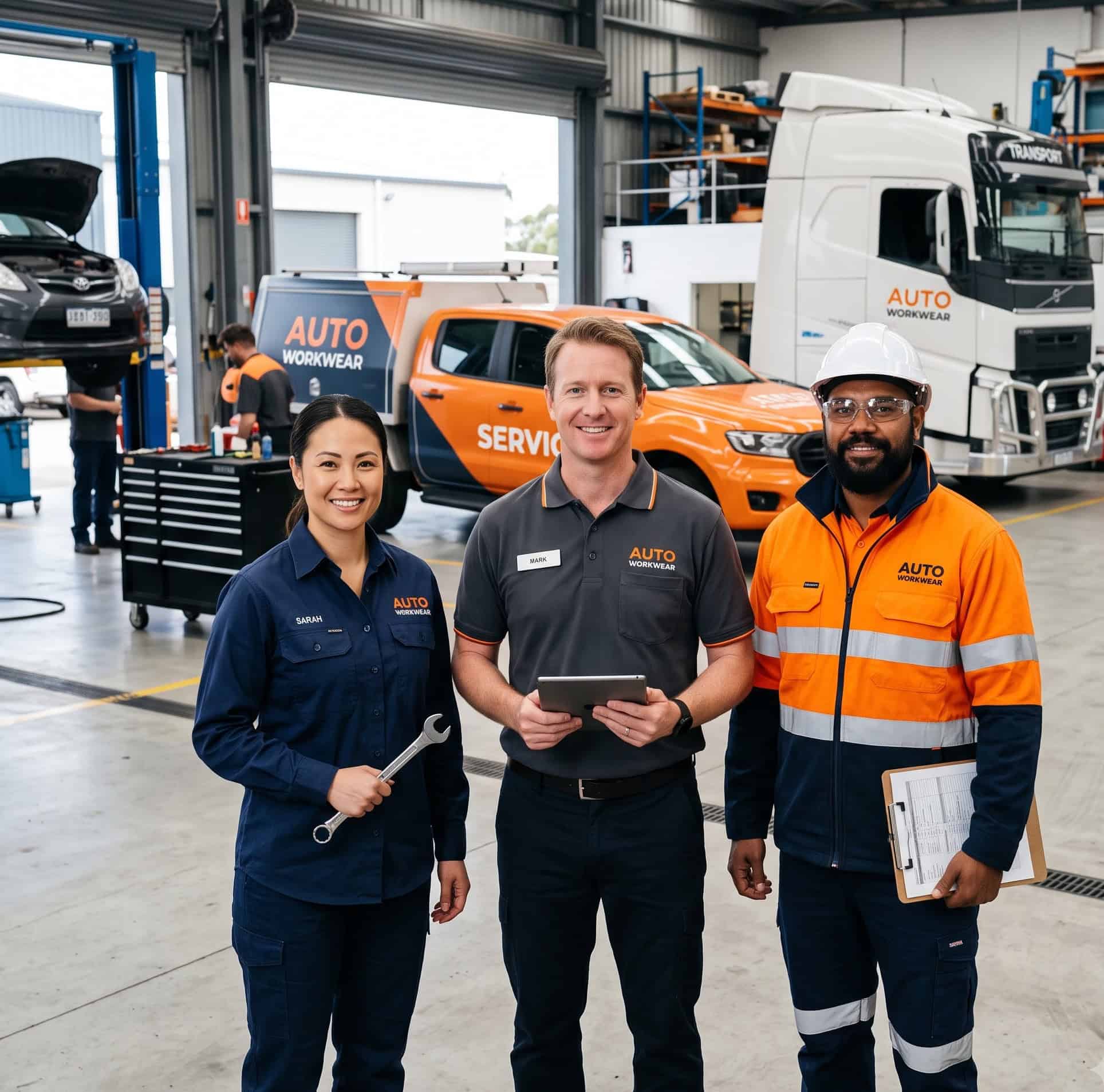 Mechanic in branded automotive workwear