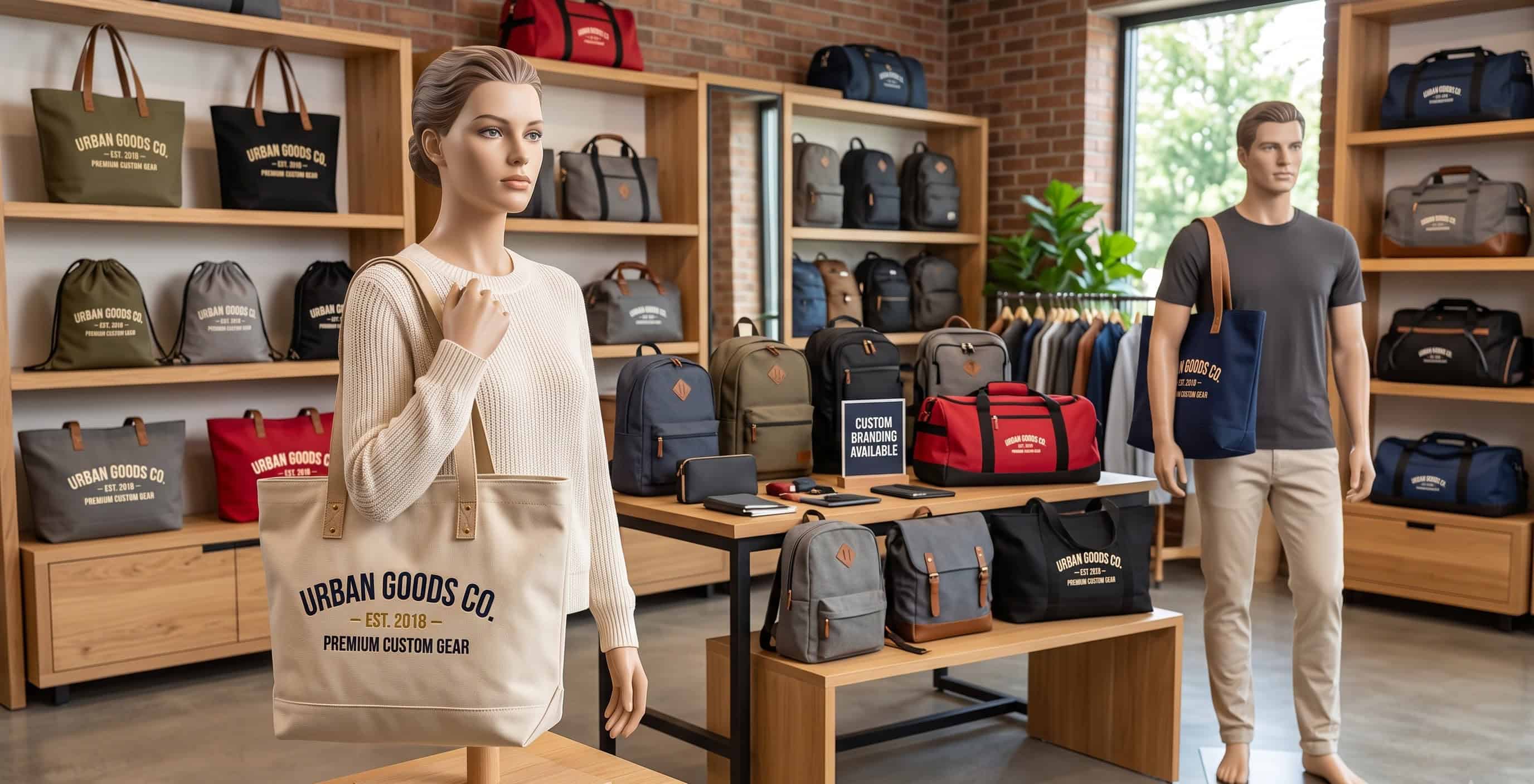 Branded tote bags and drawstring bags with a printed logo