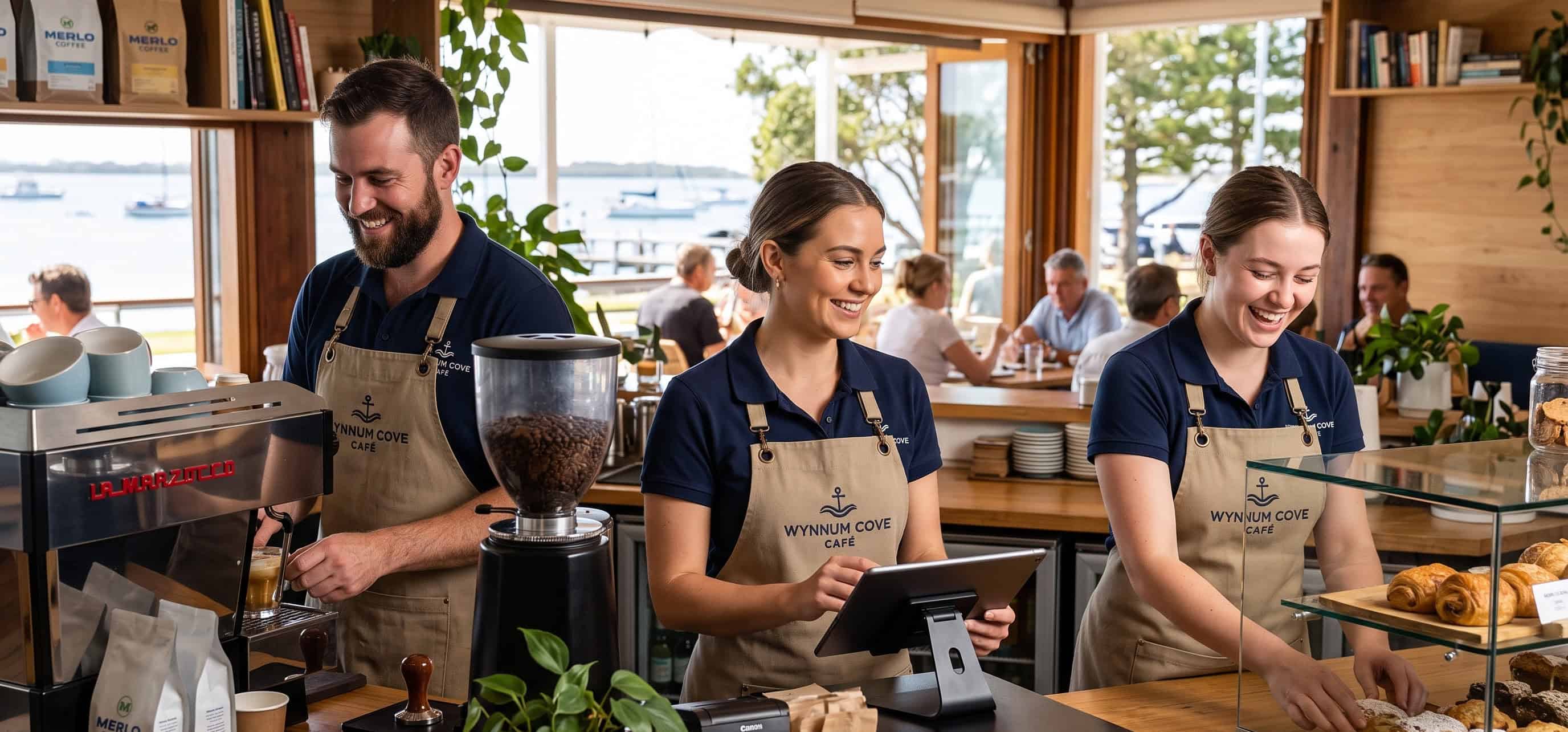Branded aprons for a bayside cafe in Wynnum