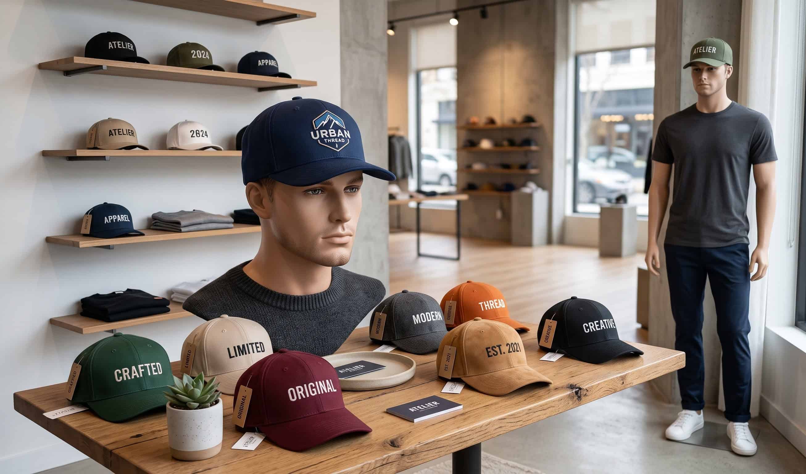Custom caps with an embroidered front logo in several colours