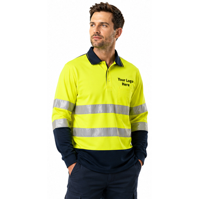 Hi-Vis Long Sleeve Reflective Work Polo — Hi-Vis