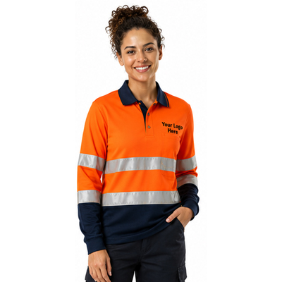 Women's Orange Hi-Vis Long Sleeve Polo — Hi-Vis