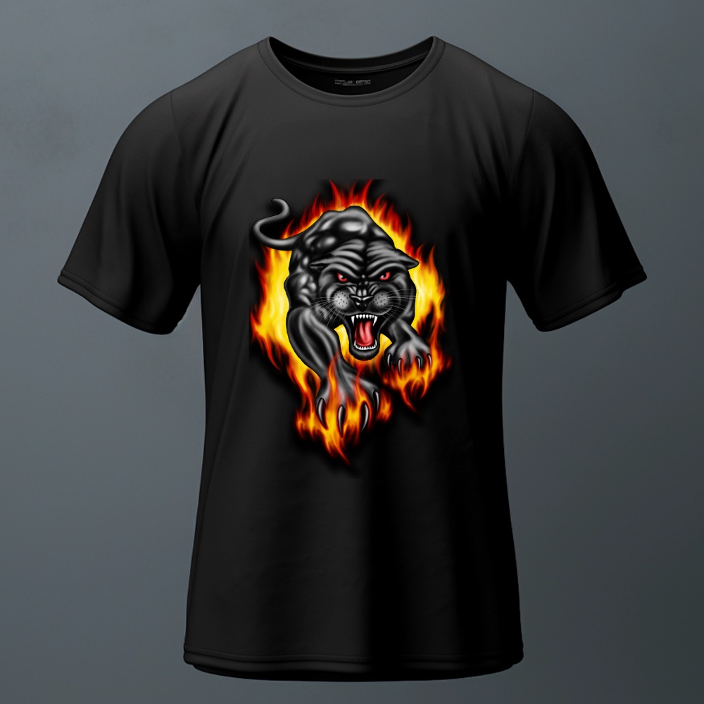 Flaming Black Panther Attack Graphic T-Shirt — Tees