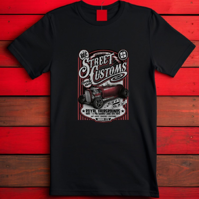 Street Customs Classic Hot Rod Black T-Shirt — Mens Tees