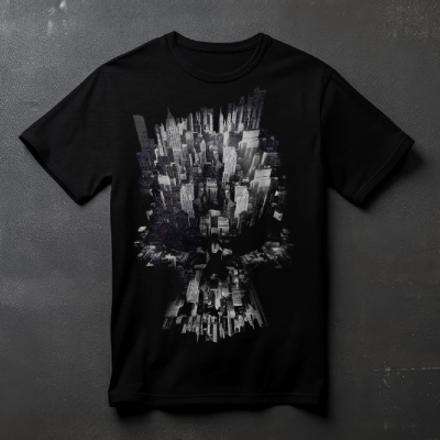 Abstract Cityscape Fusion Black T-Shirt — Mens Tees