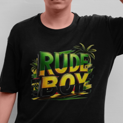 Rude Boy Tropical Streetwear Black T-Shirt — Tees