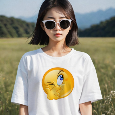 Winking Emoji Fun White T-Shirt — Ladies Tees