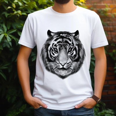 Realistic Tiger Face Graphic T-Shirt – White — Tees