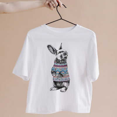 Boho Bunny Sweater White T-Shirt — Ladies Tees