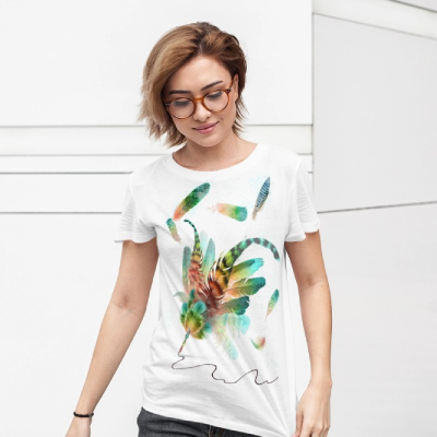 Watercolor Feather Bird Graphic T-Shirt – White — Tees