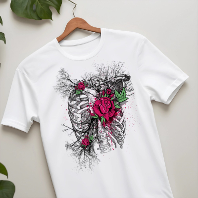 Floral Ribcage Anatomy Graphic T-Shirt – White — Tees