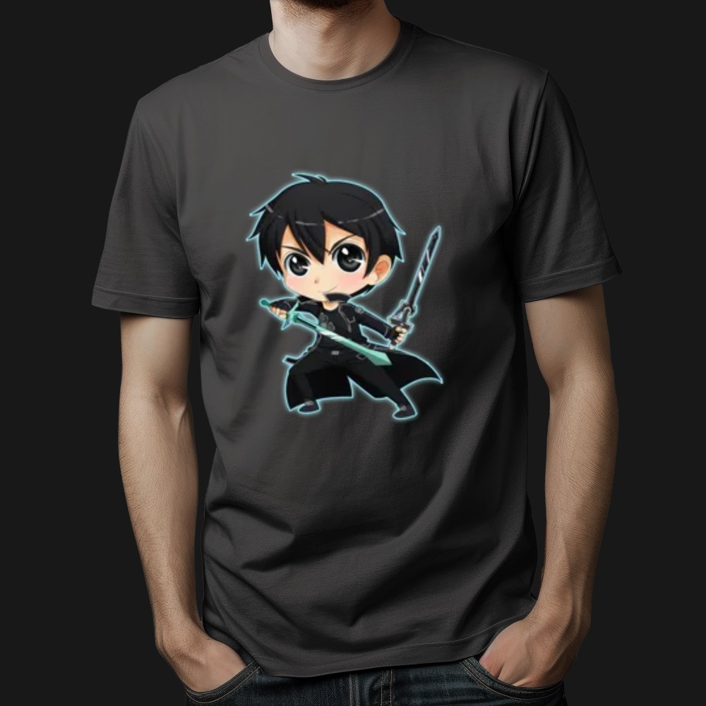 Anime Sword Warrior Graphic T-Shirt – Black Chibi Action Tee — Tees