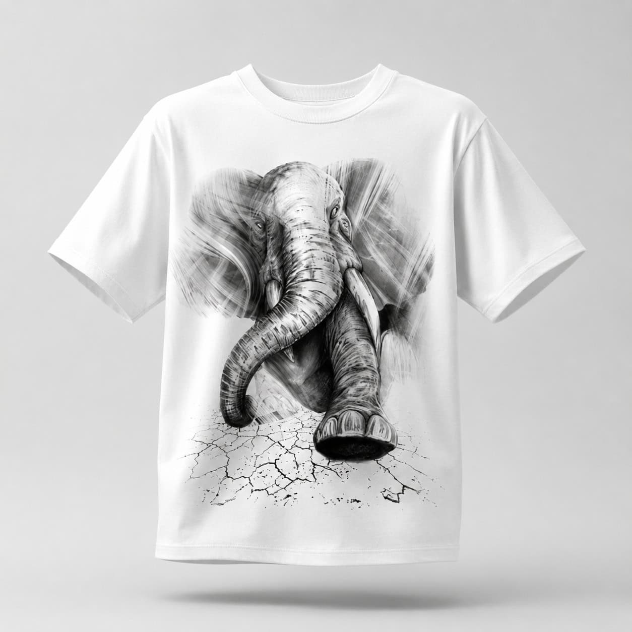 Majestic Elephant Sketch Graphic T-Shirt – White — Tees