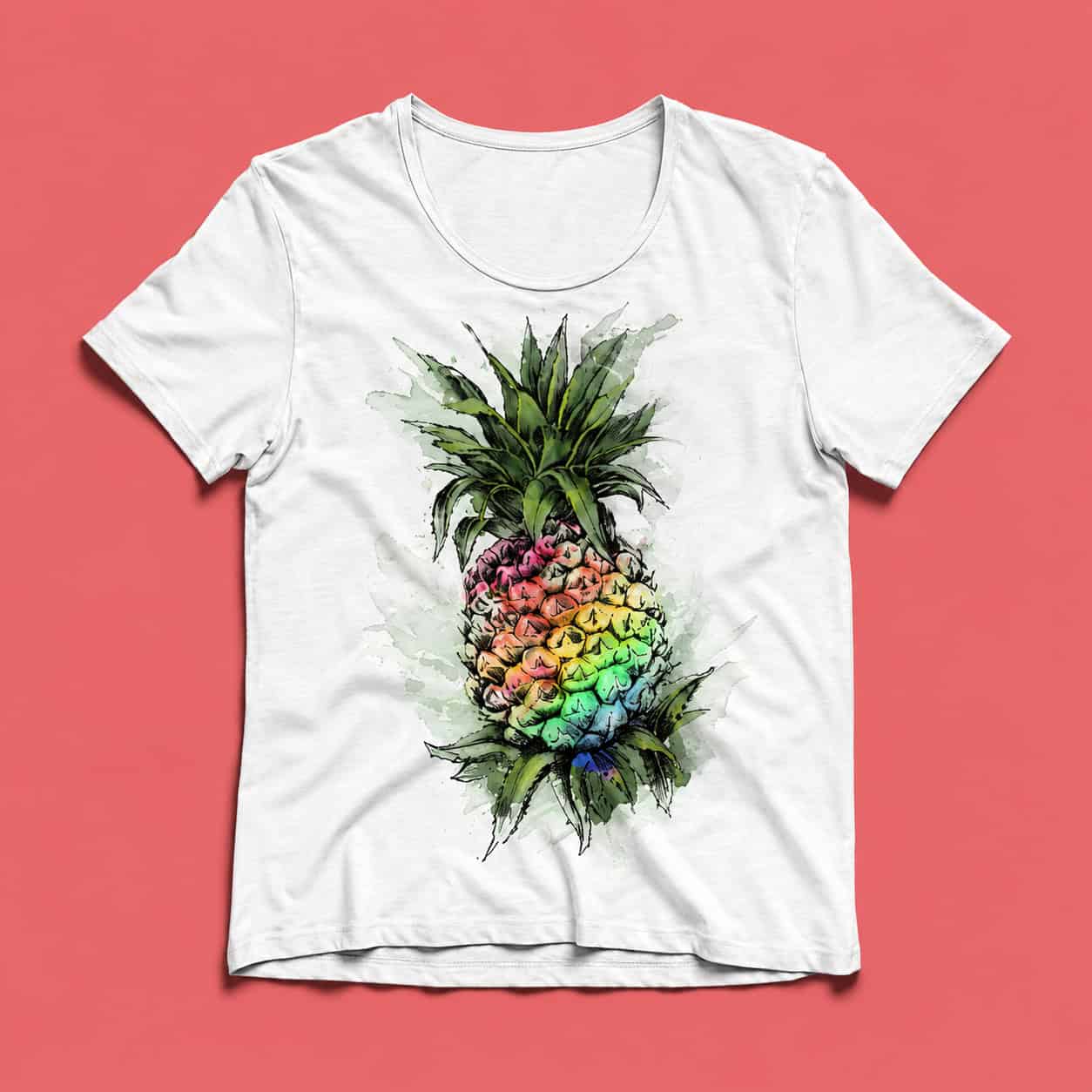 Color Splash Pineapple Graphic White T-Shirt — Tees