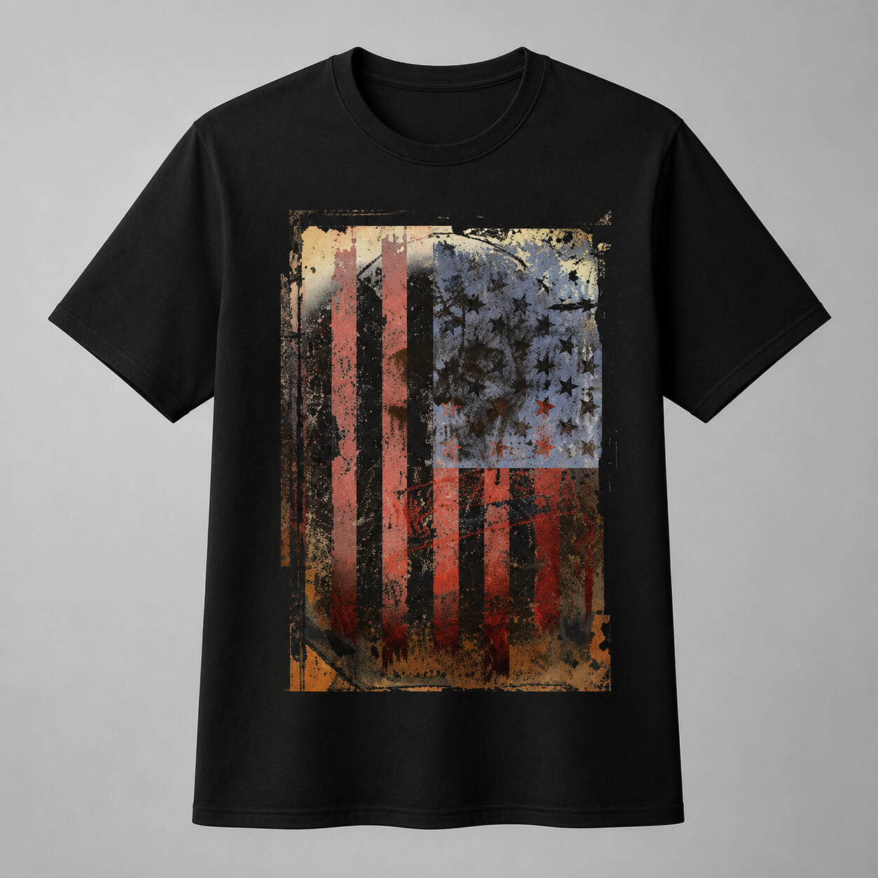 Vintage Distressed American Flag Graphic Black T-Shirt — Tees
