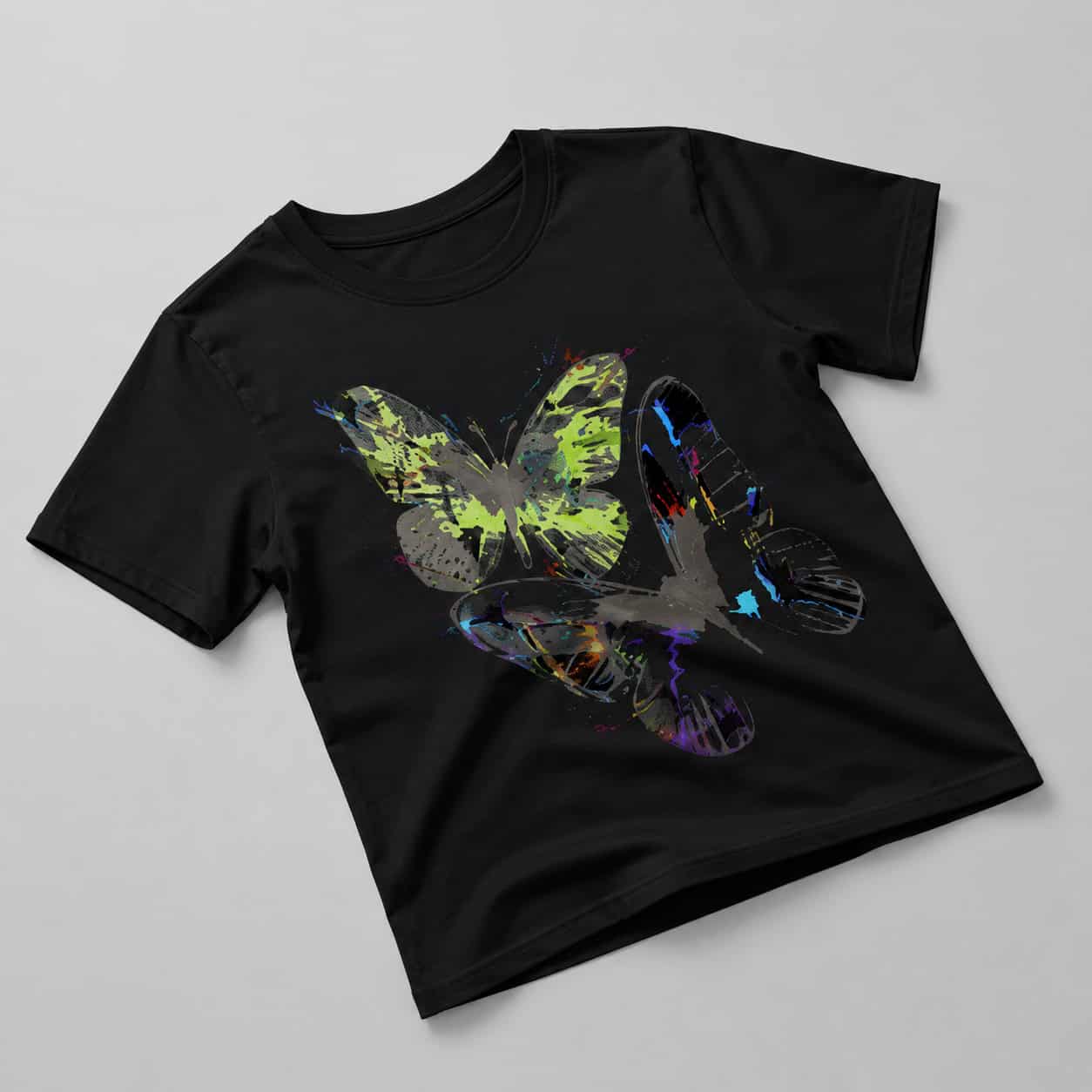 Abstract Butterfly Art Graphic Black T-Shirt — Tees