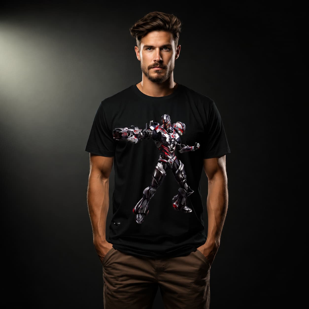 Futuristic Battle Robot Graphic Printed T-Shirt for Men — Tees