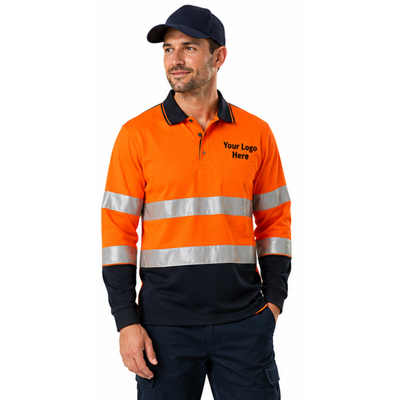Orange Reflective Long Sleeve Work Polo — Hi-Vis