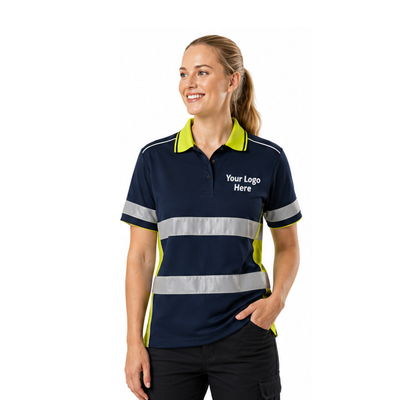 Women's Navy Hi-Vis Reflective Polo — Polos