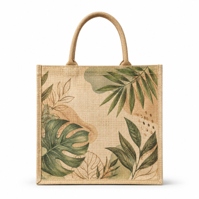 Botanical Print Jute Shopping Bag — Bags