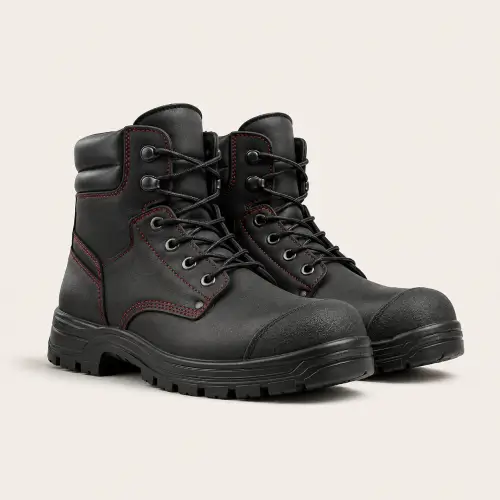 Black Red-Stitch Safety Work Boots — Lace-up Boots