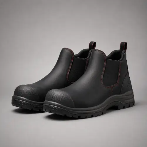 Black Red-Stitch Slip-On Safety Boots — Slip-on Boots