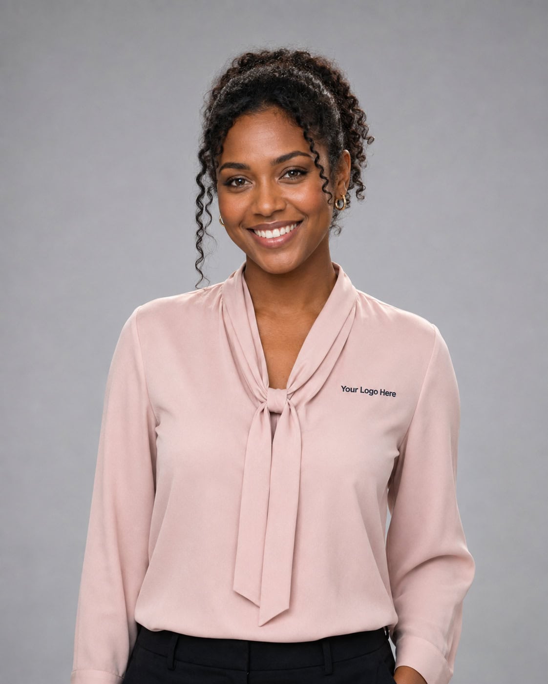 Blush Pink Tie-Neck Blouse — Blouses