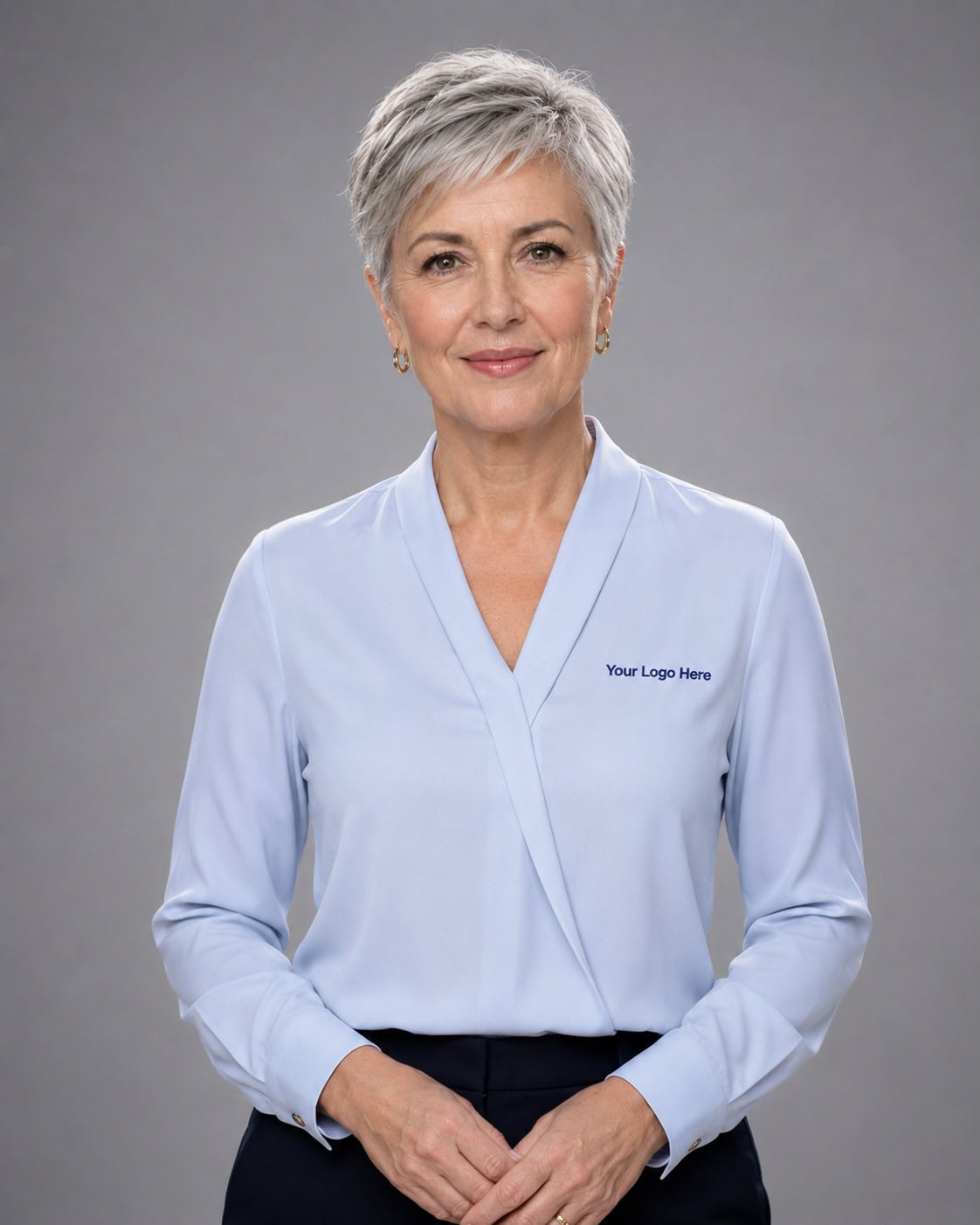 Light Blue Wrap-Front Blouse — Blouses