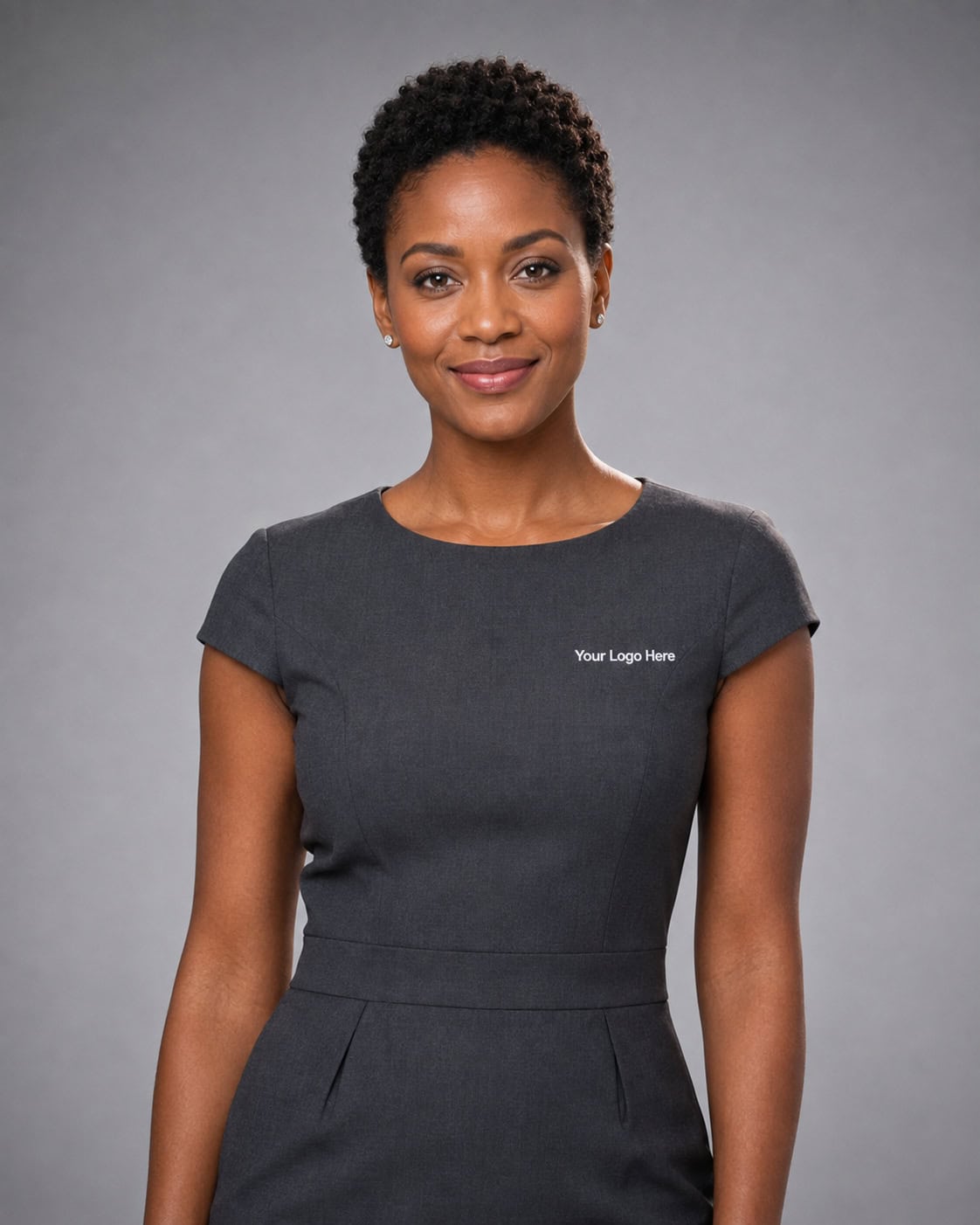 Charcoal Short-Sleeve Corporate Top — Blouses