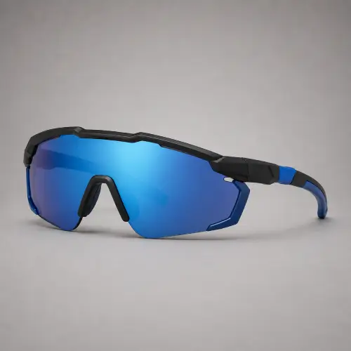 Blue Mirrored Shield Safety Glasses — Eyewear