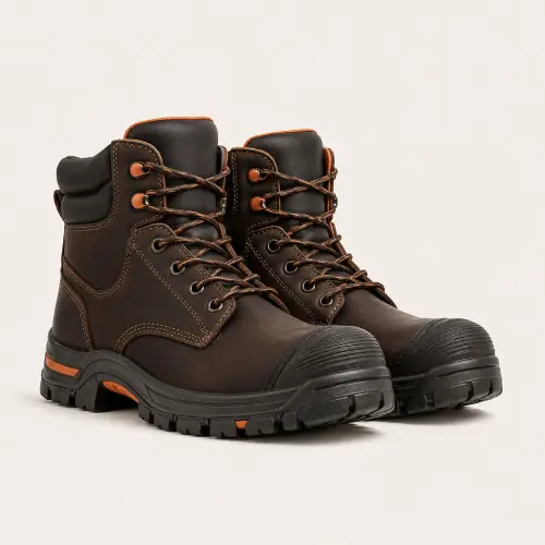 Brown Heavy-Duty Industrial Work Boots — Lace-up Boots