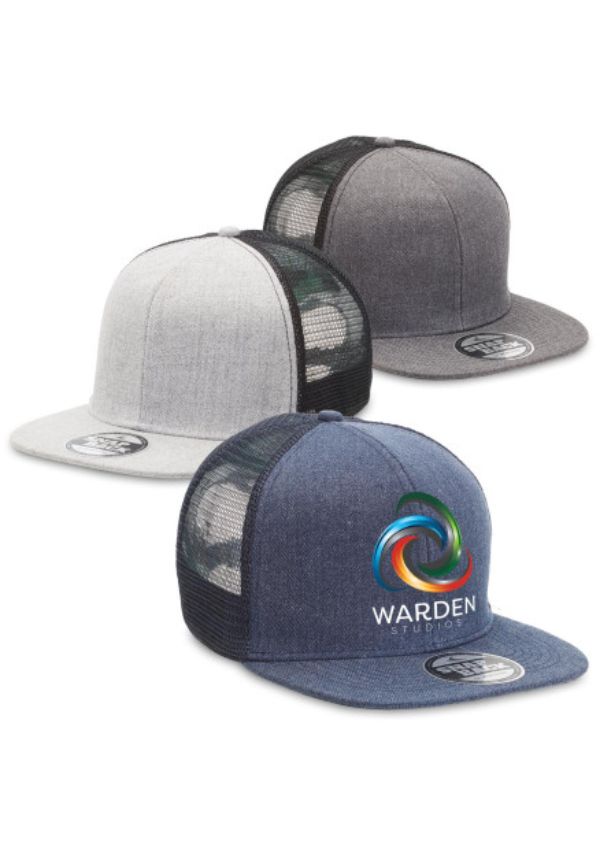 Heathered Flat Peak Trucker — Caps & Hats