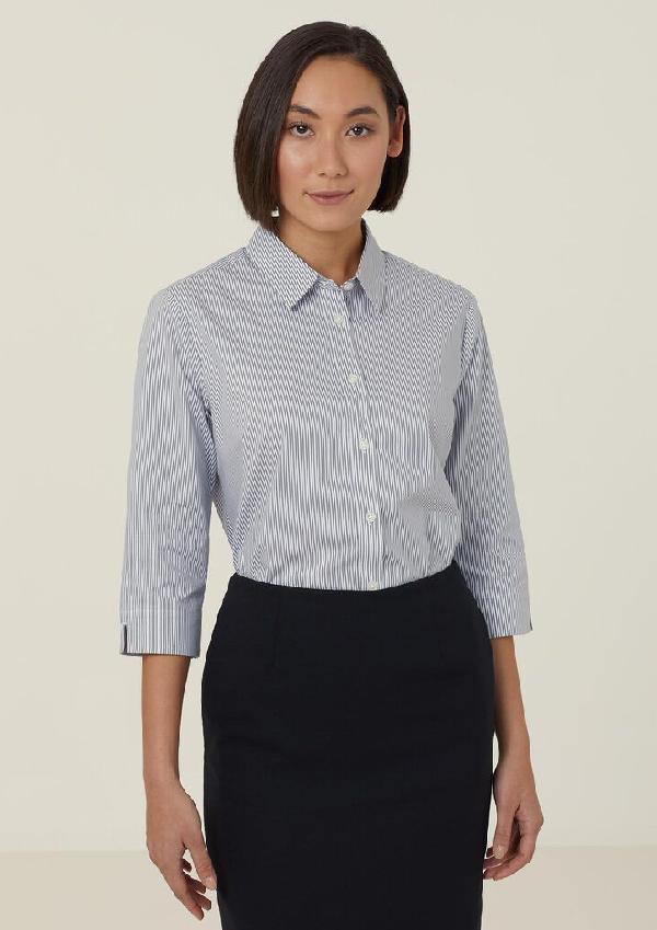 Avignon Fine Block Stripe Stretch 3/4 Sleeve Shirt — Corporate