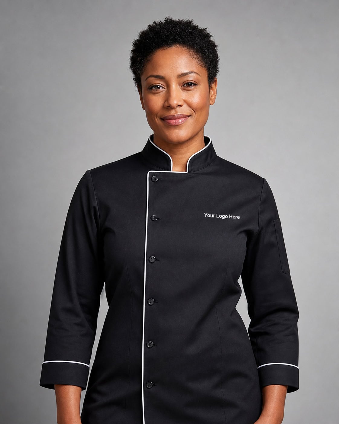 Black Contrast-Piped Chef Jacket – Women — Chef Wear