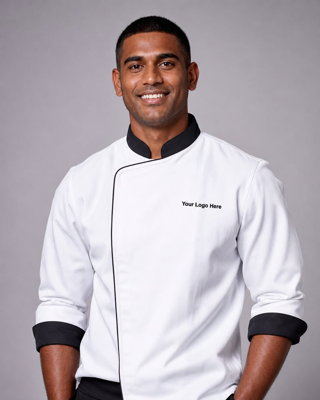 White Contrast-Trim Chef Jacket – Men — Chef Wear