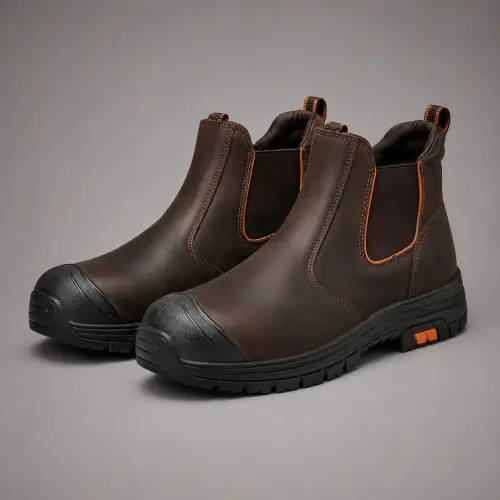Dark Brown Orange-Accent Chelsea Boots — Slip-on Boots