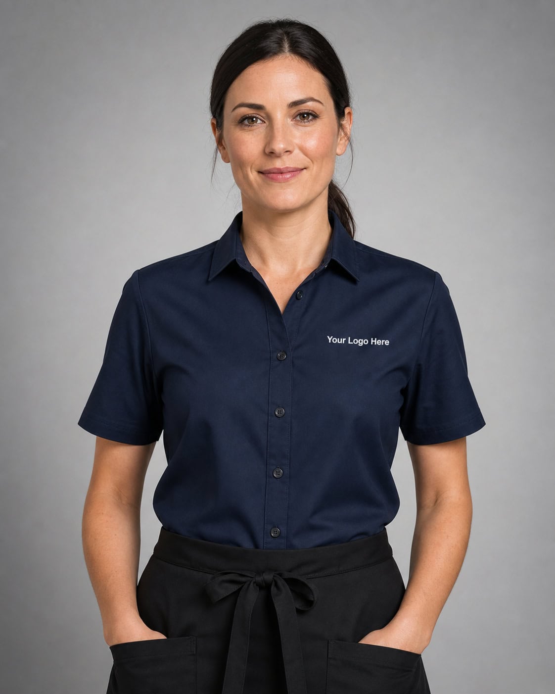 Navy Short-Sleeve Hospitality Shirt – Women — Front of House Shirts