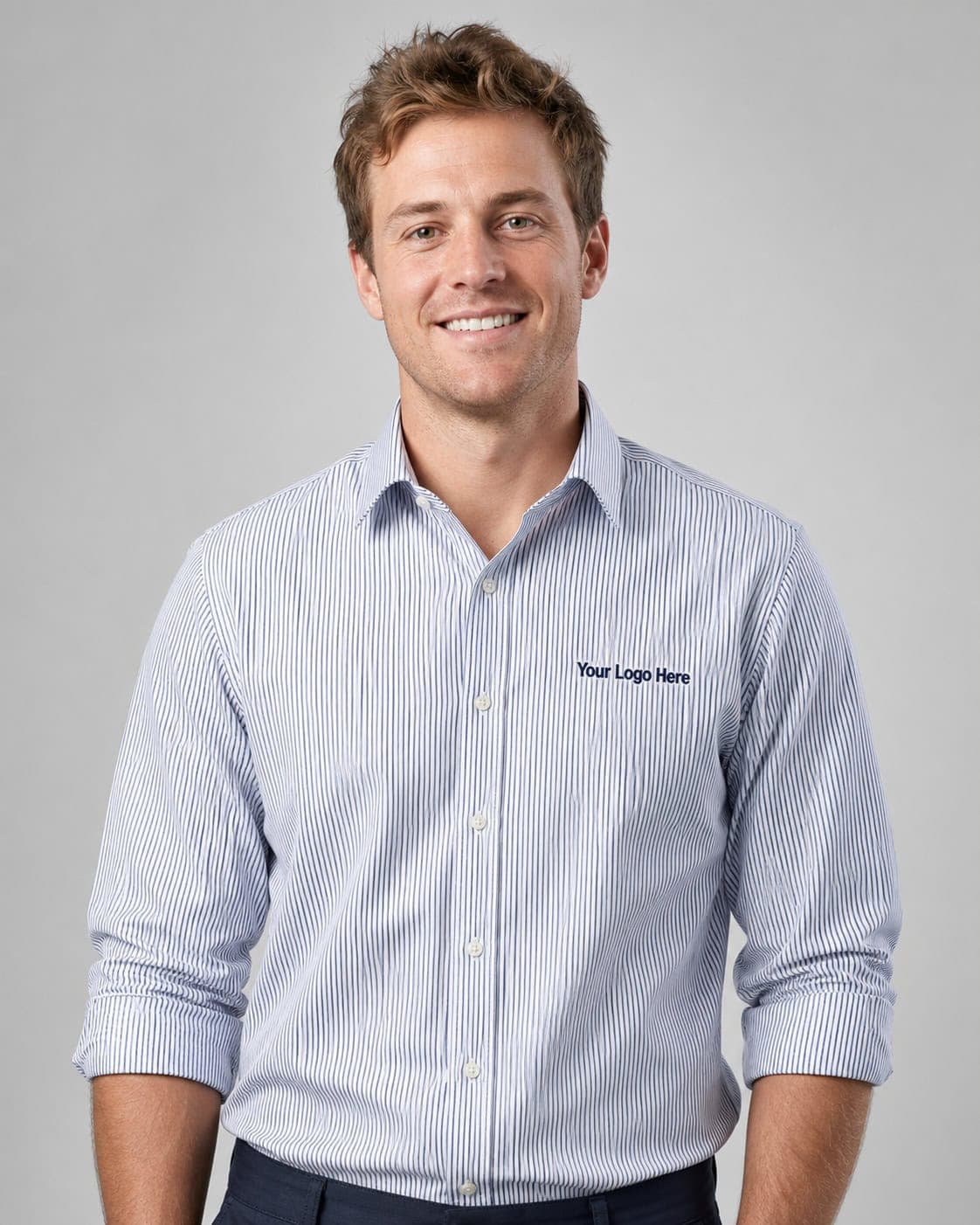 Light Blue Striped Service Shirt – Men — Front of House Shirts
