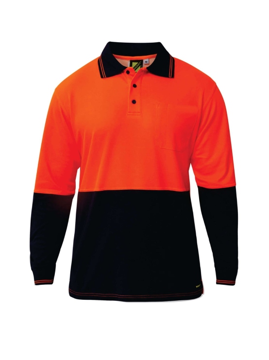 Hi Vis Two Tone Long Sleeve Cotton Back Polo with Pocket — Hi-Vis