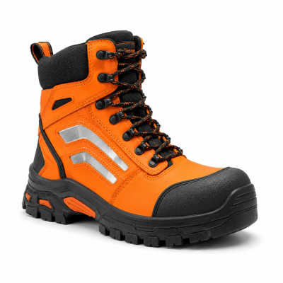 Reflective Lace-Up Orange Boot — Work Boots