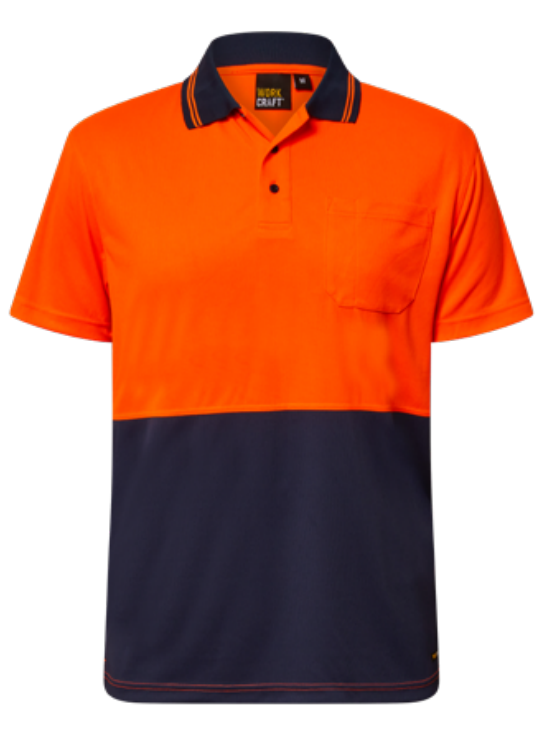 HI VIS LIGHTWEIGHT SHORT SLEEVE MICROMESH POLO WITH POCKET — Hi-Vis
