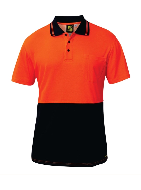 Hi Vis Two Tone Short Sleeve Cotton Back Polo with Pocket — Hi-Vis