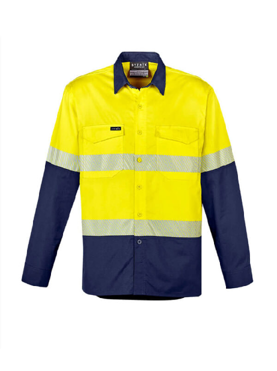 Mens Rugged Cooling Hi Vis Segmented Tape Long Sleeve Shirt — Hi-Vis
