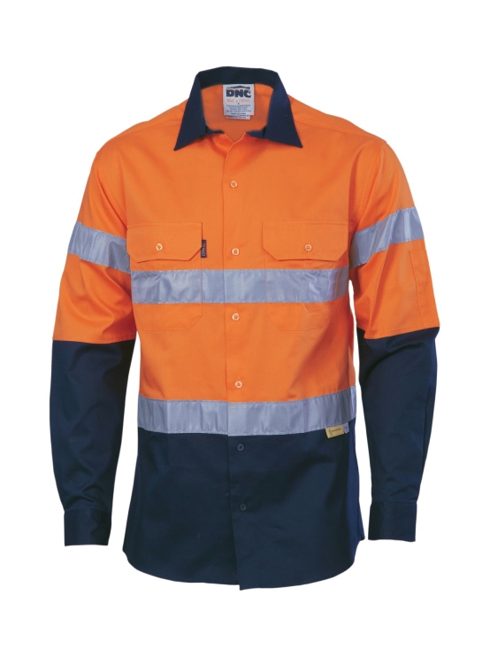 Hi Vis Cool-Breeze Cotton L/S Shirt with 3M R/Tape — Hi-Vis