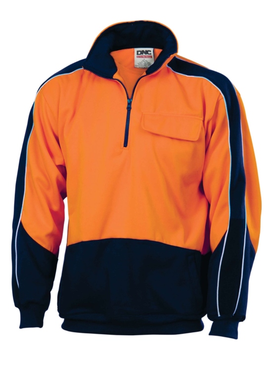 Hi-Vis 2 Tone 1/2 Zip Hi-Neck Panel Fleecy Windcheater — Hi-Vis